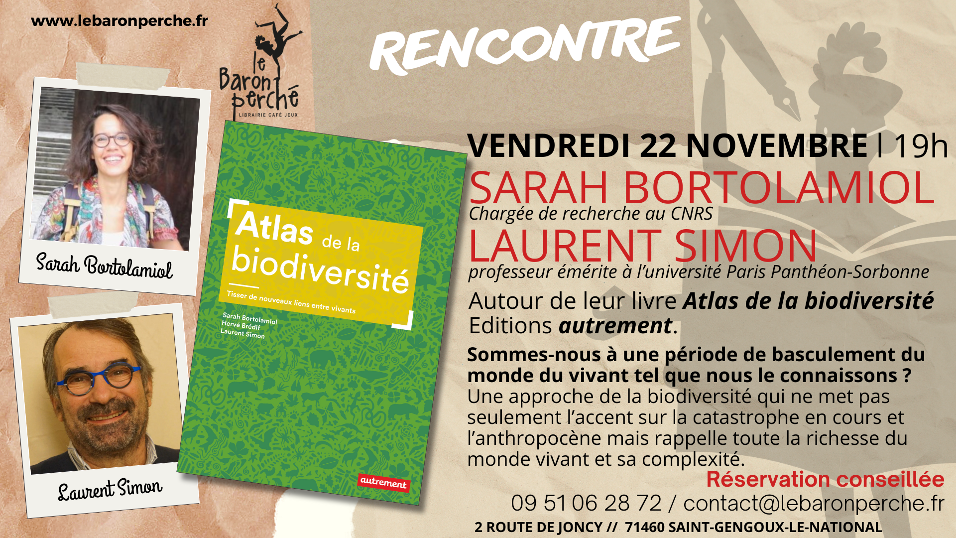 Rencontre : l’Atlas de la biodiversité avec Sarah Bortolamiol et Laurent Simon