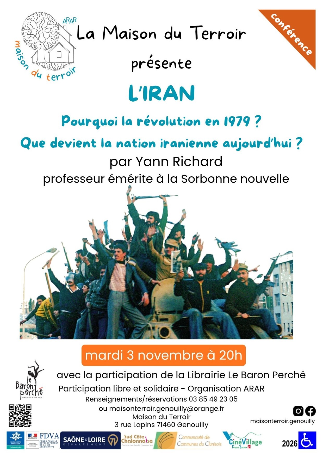 A la maison du terroir (Genouilly) : conférence L’Iran, pourquoi la révolution en 1979 ? Que devient la nation iranienne aujourd’hui ?